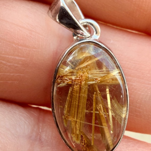 Golden Rutilated Quartz Pendant | Rutile Starburst | 925 Sterling Silver | - Picture 4 of 9
